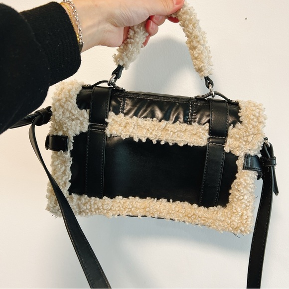 Zara Sherpa Fleece Leather Crossbody Sactchel with Faux Shearling - Picture 11 of 14